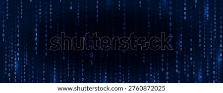 Binary Rain background. Abstract technology backdrop with data streams, numbers, and hacker code. Computer screen with light effects. Vector illustration.