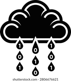 Binary rainstorm cloud silhouette symbolizes digital data flow