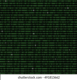 Binary seamless pattern. Vector illustration of computer data by 0 and 1 in green on dark background with some white numbers