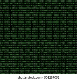 Binary seamless pattern. Vector illustration of computer data by 0 and 1 in green on dark background
