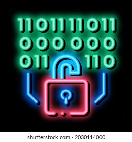 binary security code neon light sign vector. Glowing bright icon binary security code sign. transparent symbol illustration