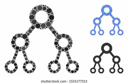 Binary tree composition of small circles in different sizes and color tints, based on binary tree icon. Vector small circles are united into blue illustration.