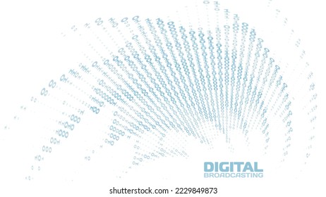 Binary visualization of digital broadcasting through a stream of zeros and ones. Vector graphic background