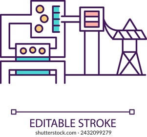 Binary-cycle power station RGB color icon. Heat that drives generator. Geothermal energy station. Electricity generation. Isolated vector illustration. Simple filled line drawing. Editable stroke