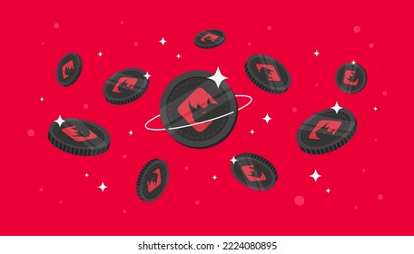 BinaryX (BNX) coins falling from the sky. BNX cryptocurrency concept banner background.