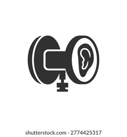 Binaural ear microphone icon. ASMR recording and immersive stereo audio capture. Monochrome black and white symbol