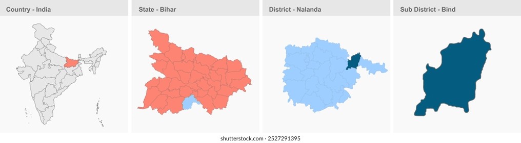 Bind map (District Nalanda,State Bihar, Republic of India), Nalanda District, Bihar State, Republic of India, Government of Bihar, Indian territory, Eastern India, politics, village, tourism