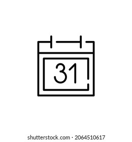Binder calendar with date 31 on it. Pixel perfect, editable stroke line art icon