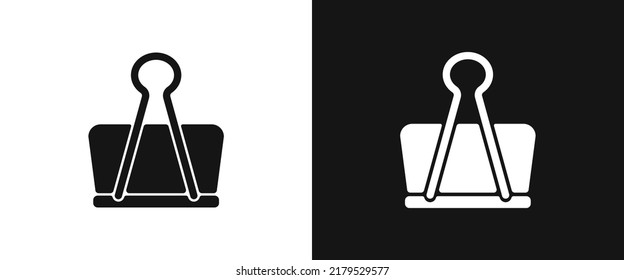 Binder clip flat icon for web. Simple office binder clip sign web icon silhouette with invert color. Paper binder clip solid black icon vector design. School stationery binder clip symbol vector