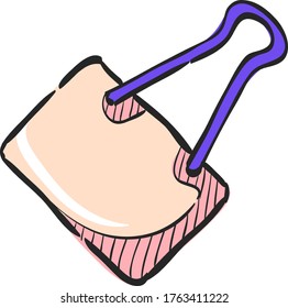 Binder clip icon in color drawing. Office supply clip paper