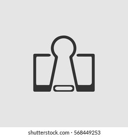 Binder clip icon flat. Black pictogram on grey background. Vector illustration symbol