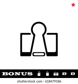 Binder clip icon flat. Black pictogram on white background. Vector illustration symbol and bonus button open and closed lock, folder, star