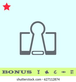 Binder clip icon flat. Grey pictogram on blue background. Vector illustration symbol and bonus buttons medal, cow, earth, eye, calculator