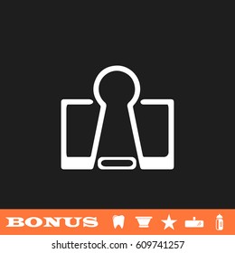 Binder clip icon flat. White pictogram on black background. Vector illustration symbol and bonus button tooth, vase, star, mirror, bottle