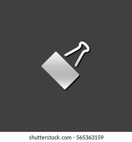 Binder clip icon in metallic grey color style. Office supply paper clip