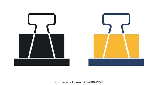 Binder clip icon set in black and colored
