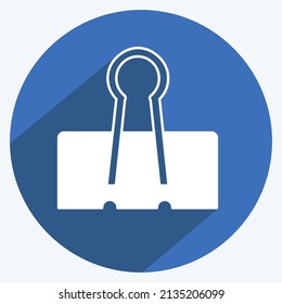 Binder Clip Icon in trendy long shadow style isolated on soft blue background
