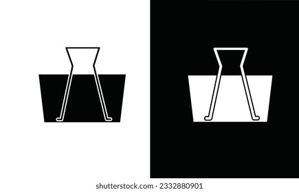 Binder clip icon vector. Binder clip silhouette. School supplies icon vector. Back to school concept. Learning and education icon. Flat vector in black and white.