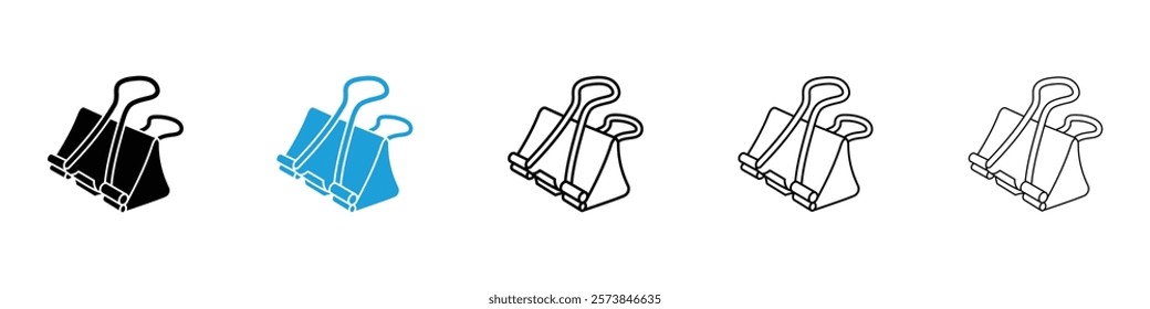 Binder clip icons in filled and 3 stroke weights