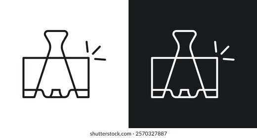 Binder clip icons vectors set in black. line and flat versions