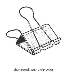 Dibujo del clip del encuadernador que graba la ilustración del vector. Diseño de impresión de ropa de camiseta. Imitación de tablero de raquetas. Imagen dibujada a mano en blanco y negro.