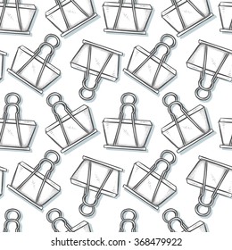 Binder Clip, sketch seamless pattern background. Cartoon style