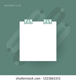 Binder clips on a piece of paper. Concept of line icon with green theme