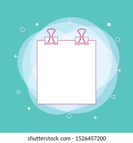 Binder clips on a piece of paper on a green background. Concept of line icon
