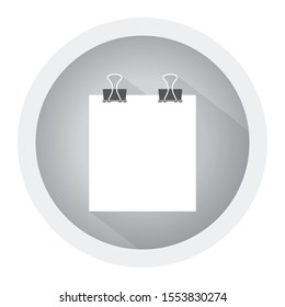 Binder clips on a piece of paper on a white background. Black and white icon