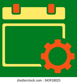 Binder Configuration vector icon. Style is bicolor flat symbol, orange and yellow colors, rounded angles, green background.