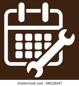 Binder Configure vector icon. Style is flat symbol, white color, rounded angles, brown background.