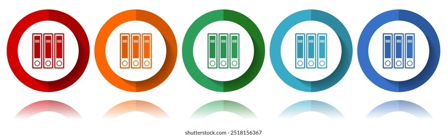 Binder, folder, document, file vector icons, flat icon set for logo design, webdesign and mobile applications, colorful web button collection in eps 10
