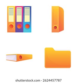 Binder folder icons set cartoon vector. Colorful office folder. Office stationery, paperwork