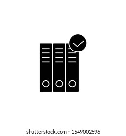 Binder folders check mark icon vector. Business document paperwork organization logo. Law archive regulations illustration. Data Compliance sign.
