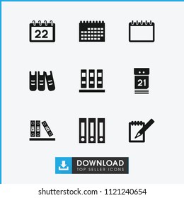 Binder icon. collection of 9 binder filled icons such as calendar, notebook. editable binder icons for web and mobile.