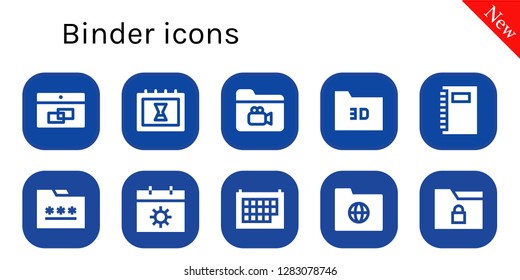  binder icon set. 10 filled binder icons. Simple modern icons about  - Calendar, Folder, Notebook