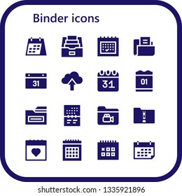 binder icon set. 16 filled binder icons.  Simple modern icons about  - Calendar, Folder, Upload