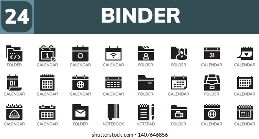 binder icon set. 24 filled binder icons.  Collection Of - Folder, Calendar, Notebook, Notepad