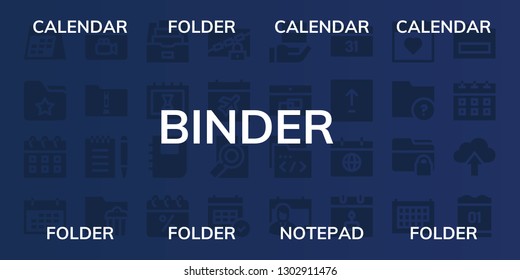  binder icon set. 32 filled binder icons. on blue background style Simple modern icons about  - Calendar, Folder, Notepad, Notebook, Upload
