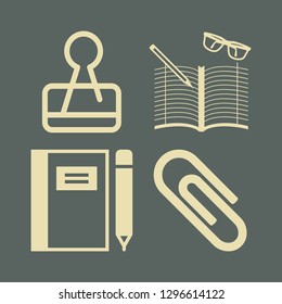 binder icon set with notebook and pencil, notebook pencil glasses and clip vector illustration