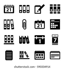 binder icons set. Set of 16 binder filled icons such as binder, calendar, notebook, calendar 7 date