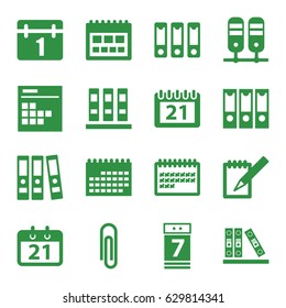 Binder icons set. set of 16 binder filled icons such as calendar, notebook, binder, calendar 7 date