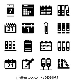 Binder icons set. set of 16 binder filled icons such as binder, calendar, notebook, calendar 7 date