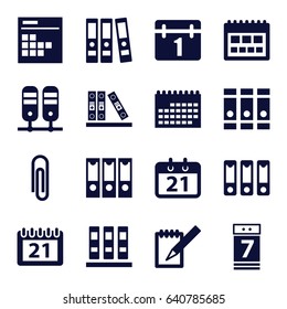 Binder icons set. set of 16 binder filled icons such as binder, calendar, notebook, calendar 7 date