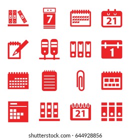 Binder icons set. set of 16 binder filled icons such as binder, calendar, notebook, calendar 7 date