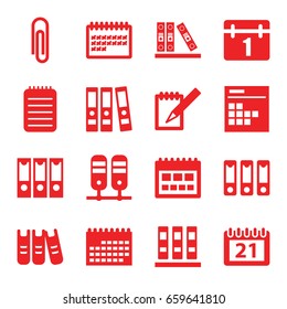 Binder icons set. set of 16 binder filled icons such as calendar, notebook, binder