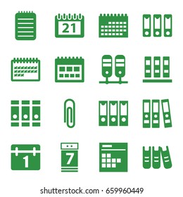 Binder icons set. set of 16 binder filled icons such as binder, calendar, notebook, calendar 7 date