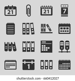 Binder icons set. set of 16 binder filled icons such as calendar, notebook, binder, calendar 7 date