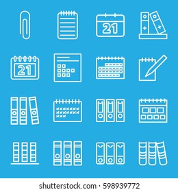 binder icons set. Set of 16 binder outline icons such as binder, calendar, notebook