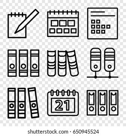 Binder icons set. set of 9 binder outline icons such as binder, notebook